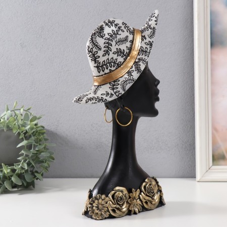 Souvenir Polystone Bust "African in a white hat with flowers" 19x5.5x33 cm-1