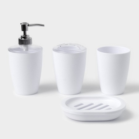 Set for the bathroom “Standard”, 4 subjects: soap dispenser, soap dish, 2 cups, 24 × 8 × 17 cm, white color