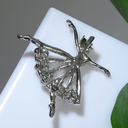 Brooch "Ballerina" with beads, white color in silver-2