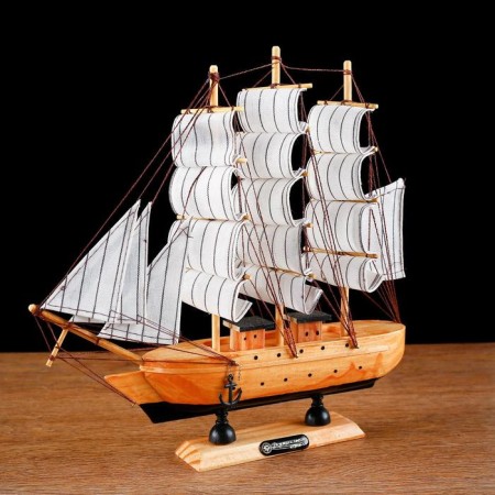 The ship souvenir medium "Ginder", board is light wood, white sails, 30x7x30 cm-1