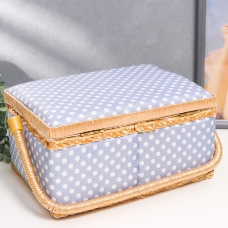 Casket for needlework "White peas on blue" 13x17.5x24 cm-2