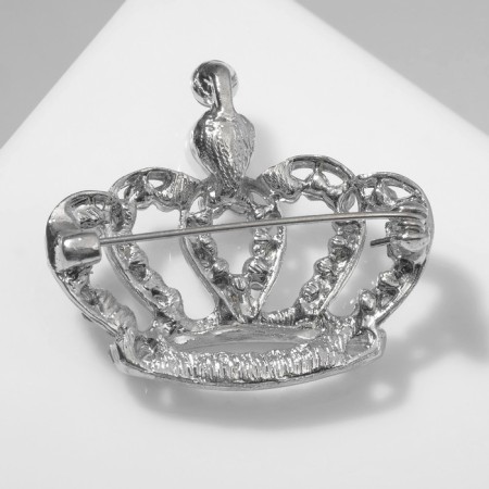 Brooch "Crown" monarch, white color in silver-1