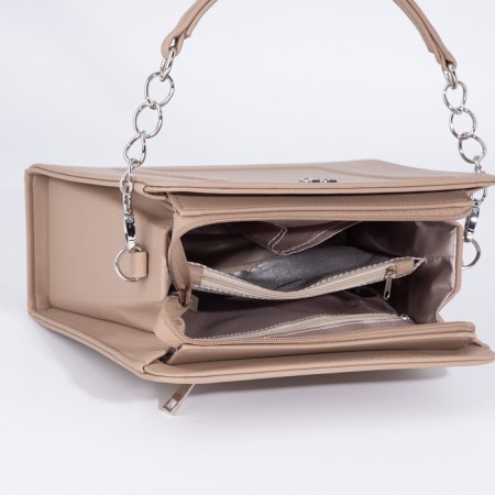 Women's bag El Masta with a zipper, external pocket, long belt, beige color-6