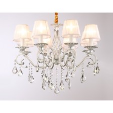 Suspended chandelier with lampshades and crystal Ambrella Light, Traditional, TR4548, 8HE14, white color, silver