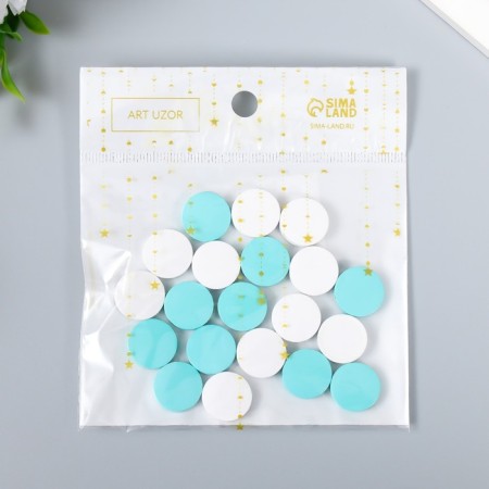 Beads for creativity wood "flat circle" set 20 pcs white, turquoise 0.4x1.5x1.5 cm-4