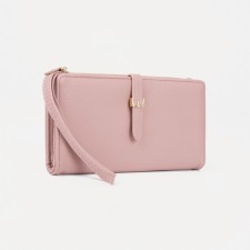 Women's wallet on the button, pink color