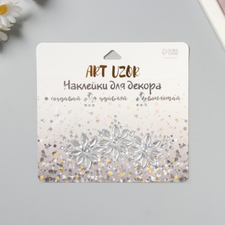 Sticker of rhinestones plastic on the face "Three flowers" silver 14.5x16 cm