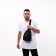 Male sling bag from textiles, headphone opening, black color