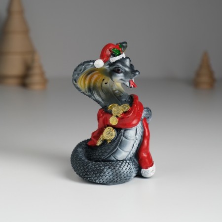 Polystone souvenir "Dark snake in a red hat and scarf with coins" MIX 6.2x4.7x9 cm-2