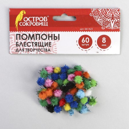 Pompons for creativity, brilliant, 10 colors, 8 mm, (set 60 pcs)-2
