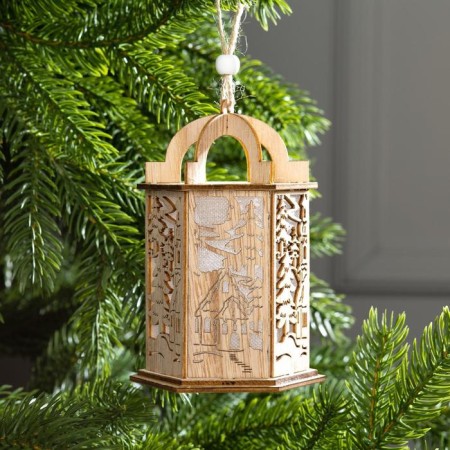 Christmas tree toy "Lantern with a house", from batteries, a glow of warm white-1