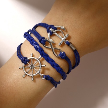 Unisex Bracelet "Magic of Signs" anchor and helm, blue color with silver, 18 cm-2