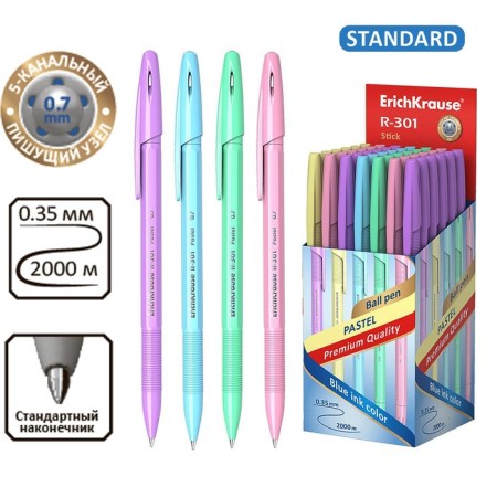 Ballic handle Erichkrause R-301 Pastel Stick, node 0.7 mm, blue ink blue-9