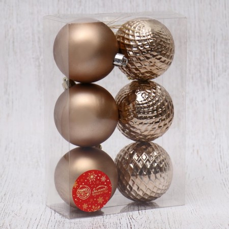 Set of balls plastic D-7 cm, 6 pcs "Alet mesh" brown-1