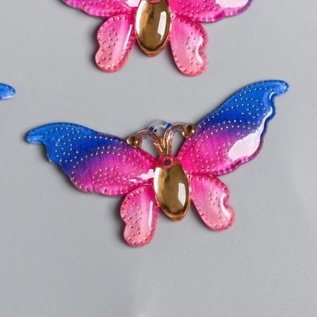 Decor for creativity Plastic "Butterfly Pink-blue with golden dots" 2.6x5 cm