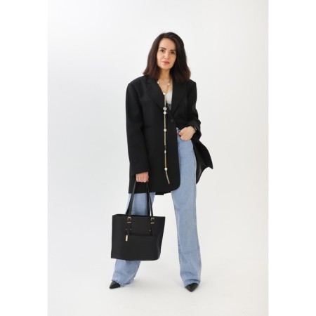 Zipper bag, external pocket, black color-3