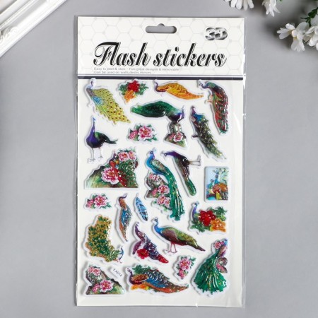 Plastic sticker volumetric "flamingos/peacocks" mix 28x15 cm-3