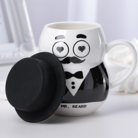 Ceramic mug with silicone lid "Gentleman", 380 ml, MIX drawing-5