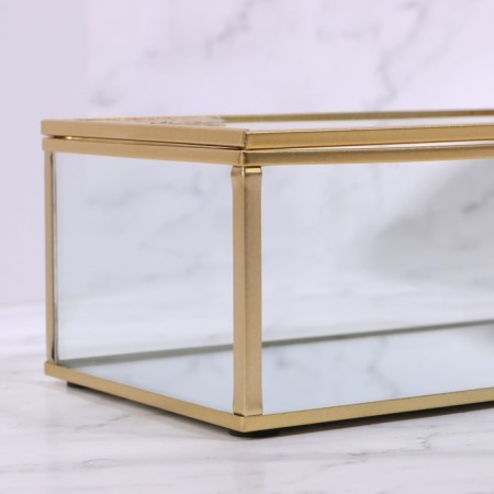 Great organizer for storage, with a lid, glass, with a mirror -bottom, 1 section, 17 × 10.5 × 7 cm, the color is transparent/copper-9