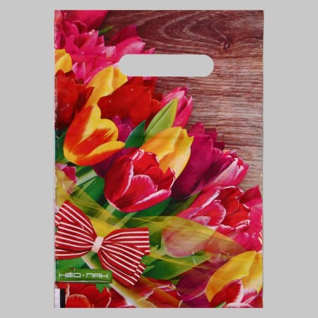 Package "Tulips with a bow", polyethylene with a cut pen, 30 μm, 20 x 30 cm