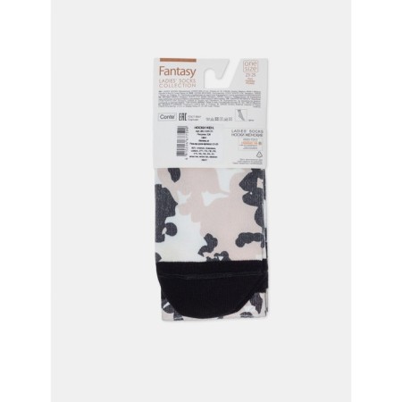 Extended women's socks with CONTE ELEGANT FANTASY FLOWERS, size 23-25, beige color-6
