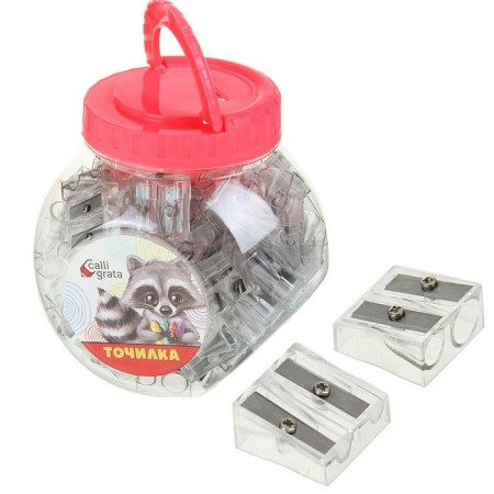 Double grinder, plastic/metal, transparent body