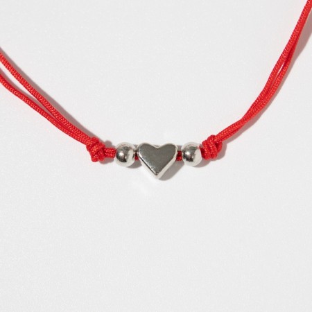 Bracelet "Heart" mittens, heart, red color with silver, 7cm-4
