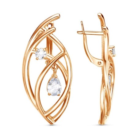 Earrings "drops", pink gilding, white color