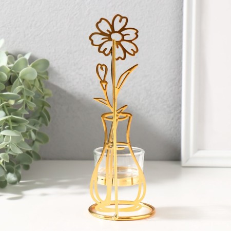 Summary for 1 candle metal, glass d = 4.5 cm "Flower in a vase" gold 7.4x7.5x21 cm-4