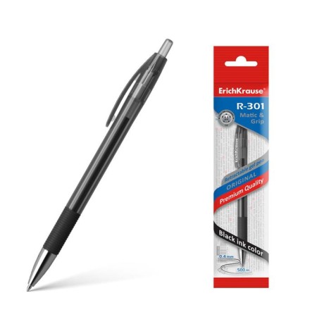 Automatic gel handle Erichkrause R-301 Original Gel Matic & Grip, rubber holder. node 0.5 mm, black ink, blister, mix