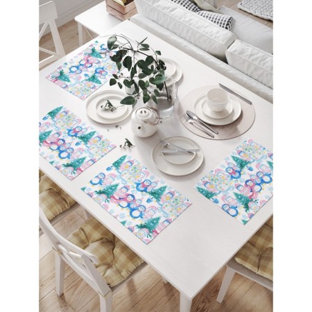 Set of napkins for setting the table "Family of Snowmen", rectangular, size 32x46 cm, 4 pcs