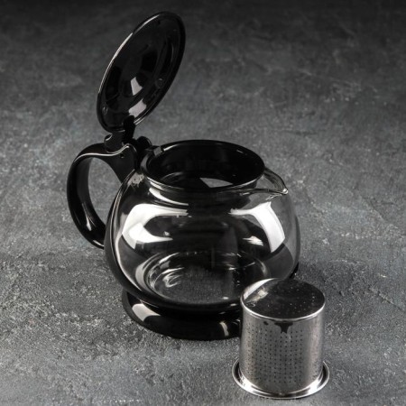 Betty glass teapot "Betty", 800 ml, with metal sieve, black color-1
