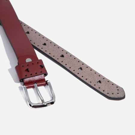 Children's belt, width 3 cm, screw, buckle metal, burgundy color-1