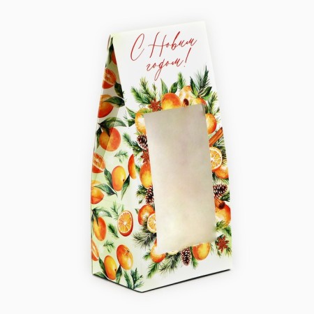 Folding box “Happy New Year!”, Mandarins, 9 x 19 x 6 cm, New Year-1