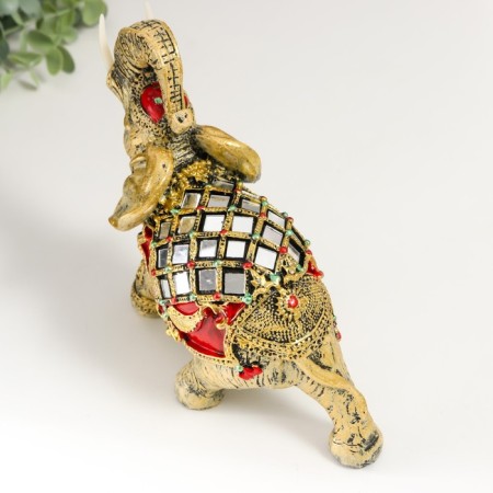Polystone souvenir "Elephant in Red Popone with gold patterns and mirrors" 18.5x8x23 cm-5