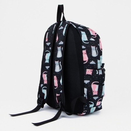 Youth backpack made of textiles, external pocket, black color-1