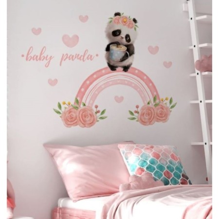 Sticking plastic interior color "Panda with a cup on the rainbow" 30x90 cm