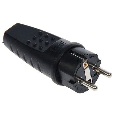 Electric fork universal, straight, 16 a, with salary, IP 44, rubber, black