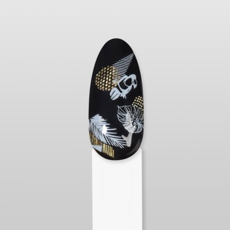 Nail stickers "leaflets", metallized, white/golden color-4