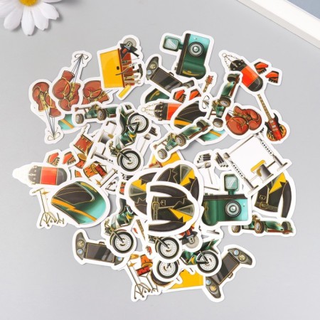 Stickers for creativity "Men's hobbies" embossing silver set 48 pcs 9x7x0.8 cm-1
