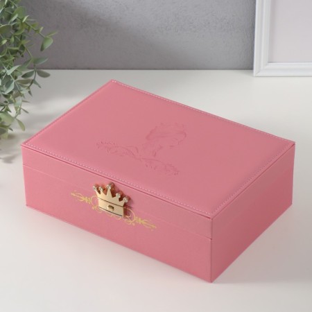 Casket to the leatherette for jewelry "Queen" pink 18x27x9 cm