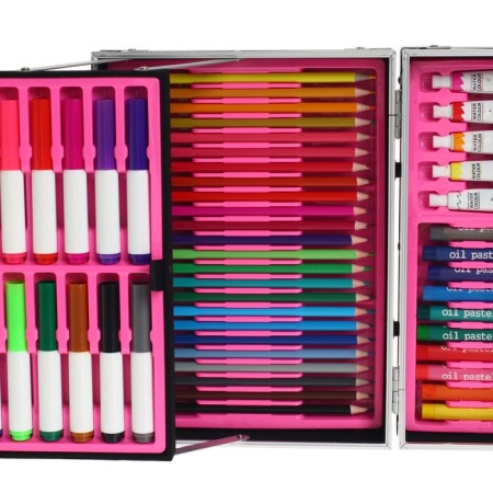 Set for drawing, in a suitcase, pink-3