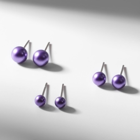 Pusets in a box of 108 pairs "Pearls", 4, 5, 6 mm, colored in silver-1