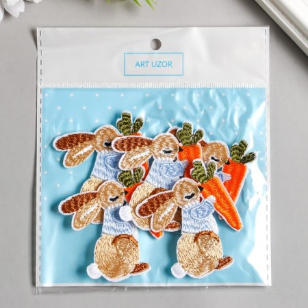 Decor for creativity Textile embroidery "Rabbit with carrots" 6x5.2 cm-2