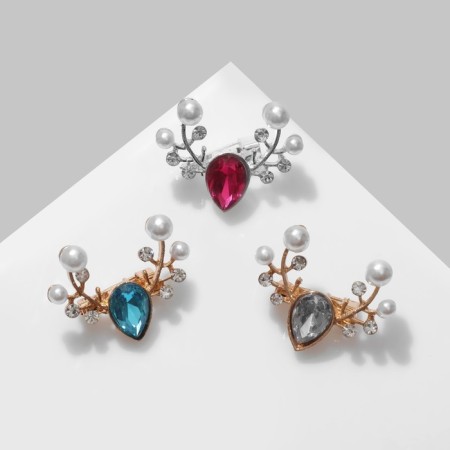 Brooch "Deer" pearl horns (indivisible packing 12 pcs., Price per pc.), Mix color