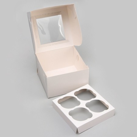 Packaging for 4 cupcakes with a window, white, 16 x 16 x 10 cm-3