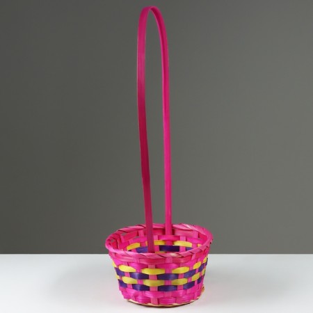 Wicker basket, d25 x 18 x 10/45 cm, pink, bamboo-1