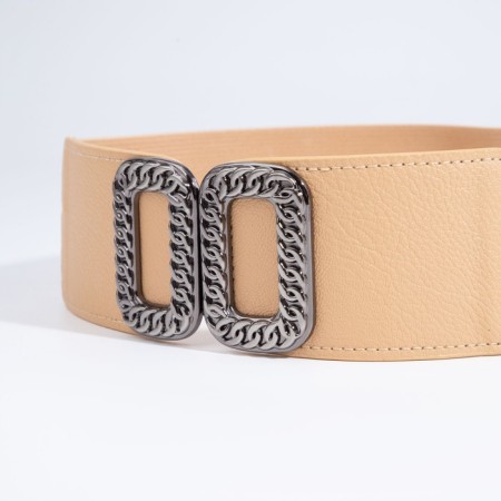 Women's belt, width 6 cm, metal buckle, beige color-1