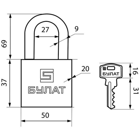 The castle of the hinged "Bulat" Armed Forces 1150-01, brass, d = 9 mm-2
