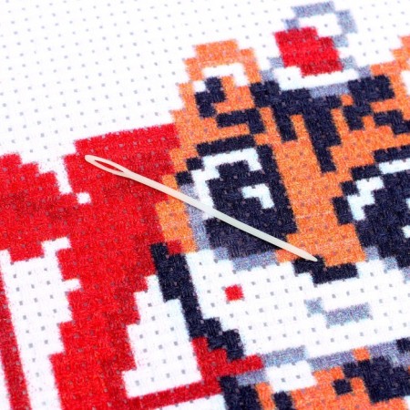 New Year's embroidery with a cross "New Year! Tigerok with a gift ", 14 x 10 cm-2